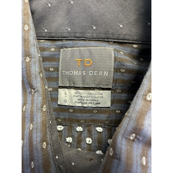 Thomas Dean Button Up Dress Shirt Mens Large Multicolor Gray Long Sleeve - Picture 4 of 7